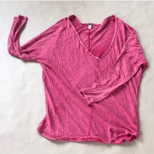 We The Free/Free People Long-Sleeve v-neck tshirt - Pink/Red - Size Large